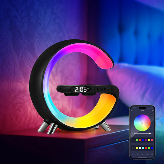 Intelligent Mini G LED Lamp | Bluetooth Speaker | Wireless charging | App Control for Bedroom Home Decor