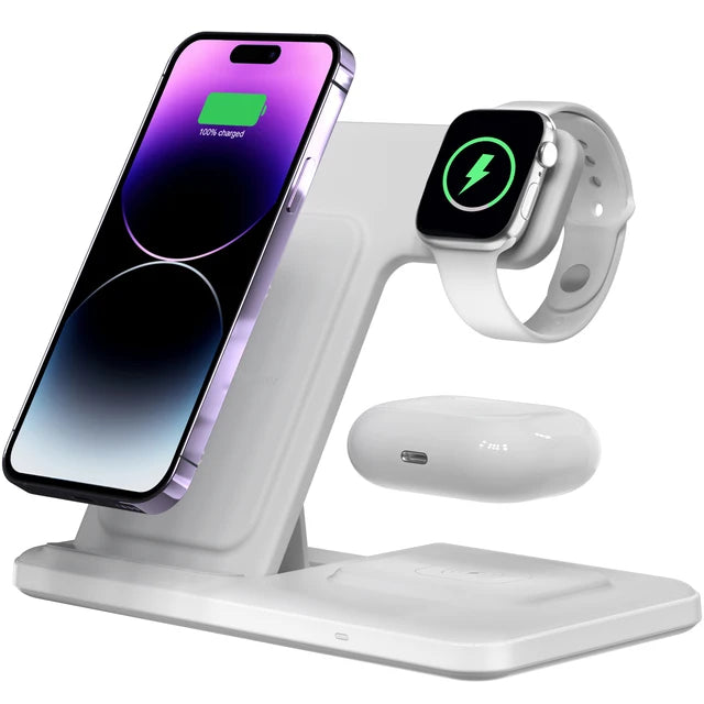 Wireless 3-in-1 Charging Station for iPhone, Samsung, Apple Watch, and AirPods - 15W Fast Charging Dock