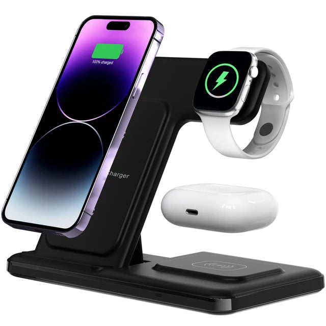 Wireless 3-in-1 Charging Station for iPhone, Samsung, Apple Watch, and AirPods - 15W Fast Charging Dock