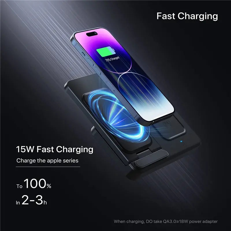 3 in 1 Wireless Charger Stand Pad for Iphone 14 13 12 11X8 Apple Watch 8 7 6 5 Airpods Foldable 15W Fast Charging Dock Station